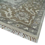 Antique Style Traditional Silver and Olive Oriental Oushak 8x10 wool Area Rug