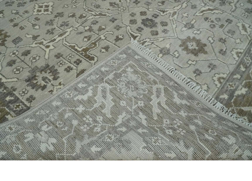 Antique Style Traditional Silver and Olive Oriental Oushak 8x10 wool Area Rug