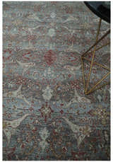 Antique Style Vintage Finish Low Pile Hand Knotted Gray, Silver and Rust Traditional Oushak Wool Rug | TRD2779