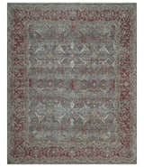 Antique Style Vintage Finish Low Pile Hand Knotted Gray, Silver and Rust Traditional Oushak Wool Rug | TRD2779