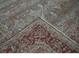 Antique Style Vintage Finish Low Pile Hand Knotted Gray, Silver and Rust Traditional Oushak Wool Rug | TRD2779
