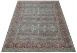 Antique Style Vintage Finish Low Pile Hand Knotted Gray, Silver and Rust Traditional Oushak Wool Rug | TRD2779