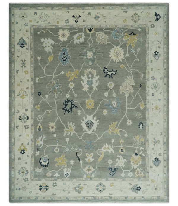 Antique look Taupe Silver and Beige Traditional Oushak Custom Made Wool Area Rug