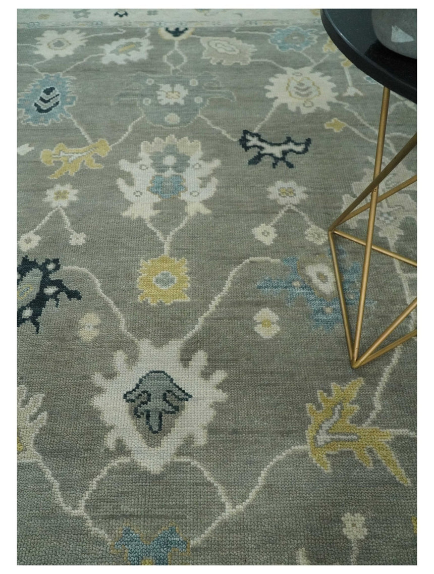 Antique look Taupe Silver and Beige Traditional Oushak Custom Made Wool Area Rug