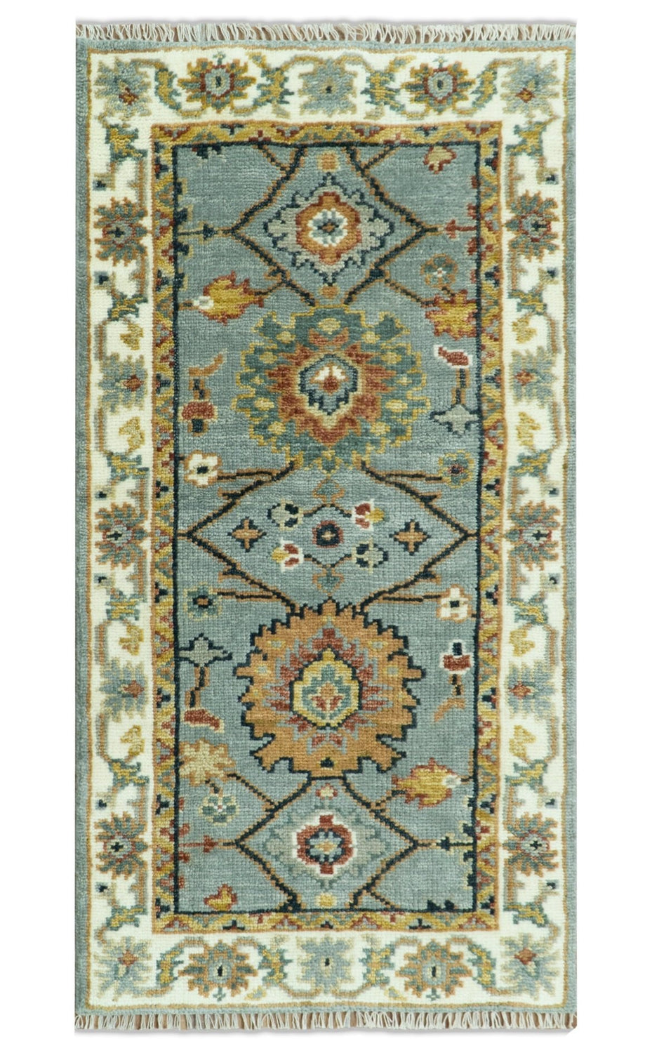 Antique Traditional Gray and Ivory Vintage Style Custom Made wool Area Rug