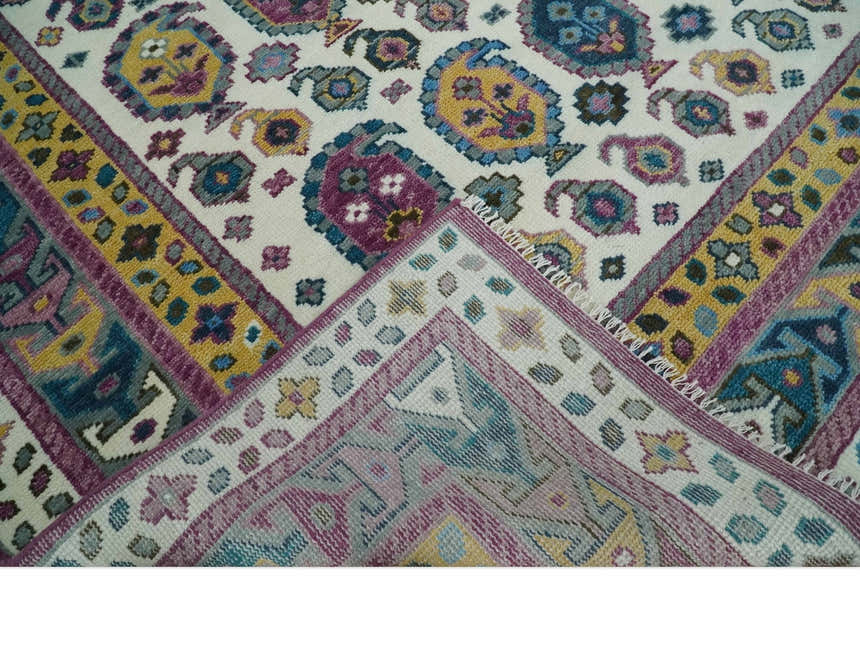 Ivory, Gold and Pink Hand knotted Traditional Boteh Design Multi size wool Area Rug