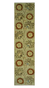 Antique Modern Floral Olive and Rust Hand Knotted Wool Rug