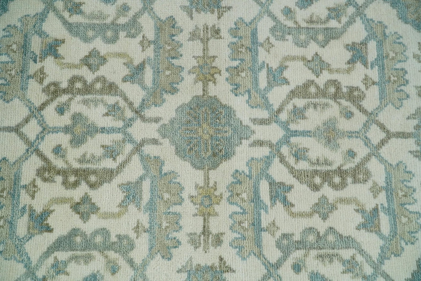 Ivory, Blue and Beige Hand knotted Traditional Large Design Multi Size wool Area Rug