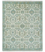 Ivory, Blue and Beige Hand knotted Traditional Large Design Multi Size wool Area Rug