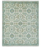 Ivory, Blue and Beige Hand knotted Traditional Large Design Multi Size wool Area Rug