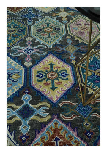 Antique look Charcoal, beige and Blue Hand knotted Traditional Oushak Custom Made wool Area Rug