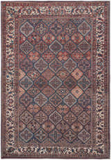 Detailed Feizy Rawlins Brown/Red/Ivory Area Rug with a transitional geometric and floral pattern. Design-Rectangle