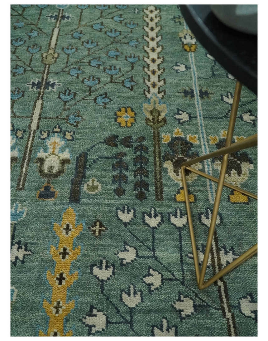 Hand Knotted Aqua Green and Ivory Traditional Turkish Vintage Style Mu ...