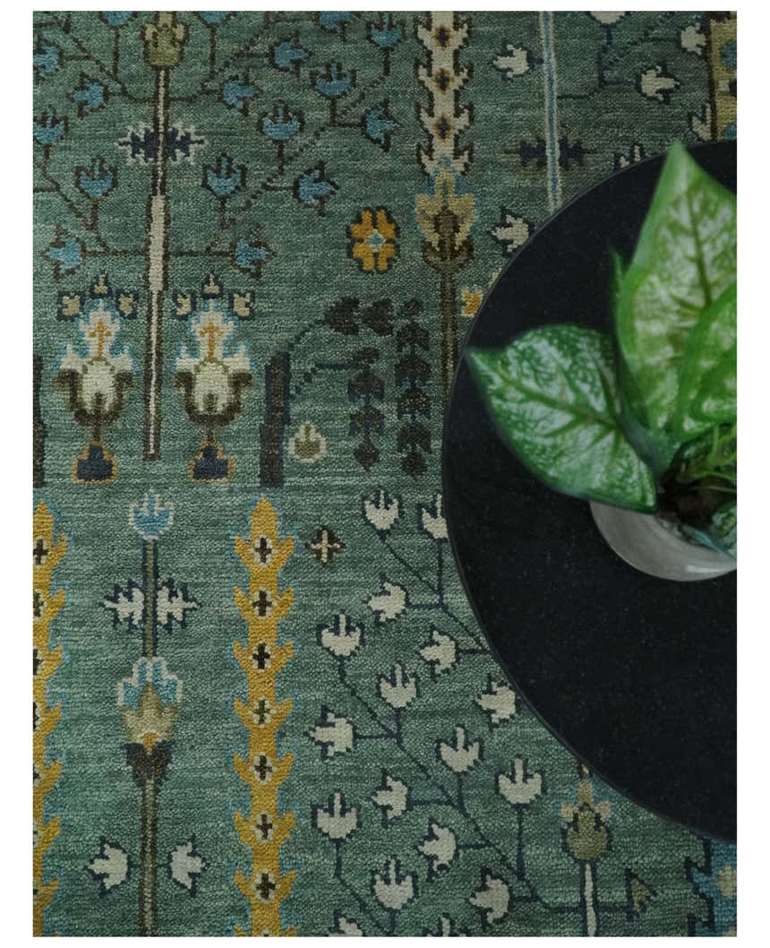Hand Knotted Aqua Green and Ivory Traditional Turkish Vintage Style Mu ...
