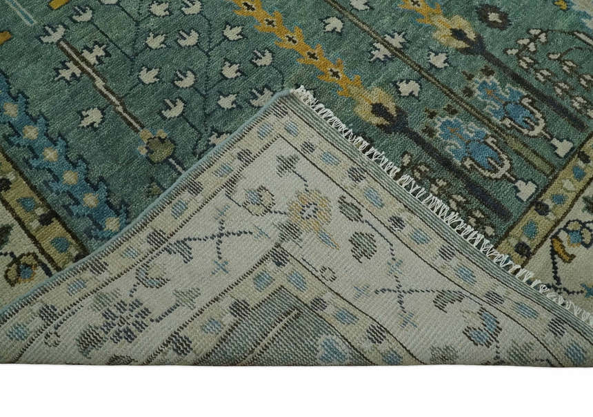 Hand Knotted Aqua Green and Ivory Traditional Turkish Vintage Style Mu ...