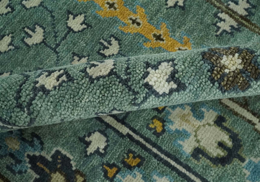 Hand Knotted Aqua Green and Ivory Traditional Turkish Vintage Style Mu ...