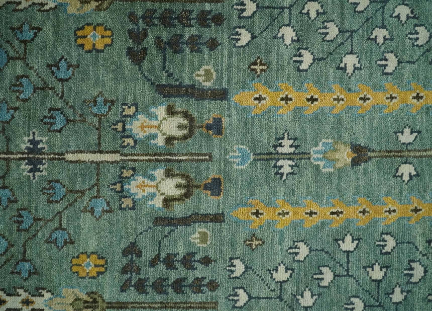 Hand Knotted Aqua Green and Ivory Traditional Turkish Vintage Style Mu ...