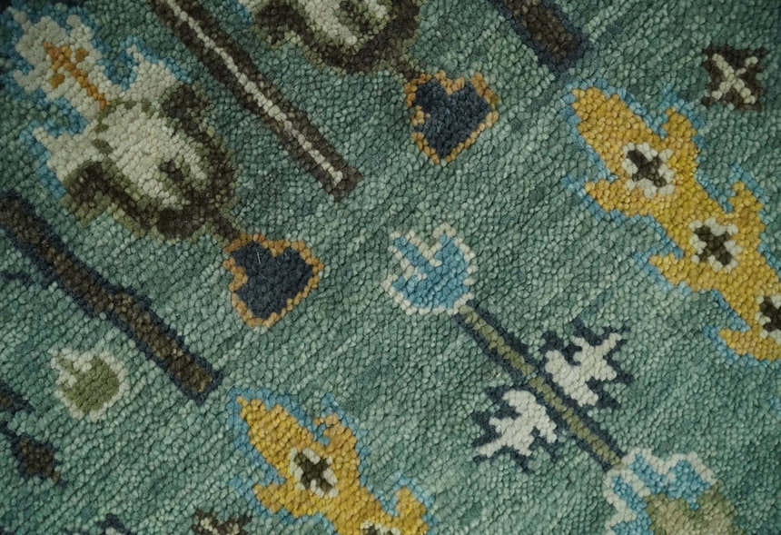Hand Knotted Aqua Green and Ivory Traditional Turkish Vintage Style Mu ...