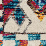 Close-up of the Nourison Nomad Ivory Multicolor Tribal rug, showcasing its plush texture and vibrant geometric patterns.