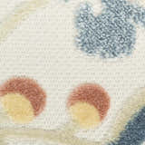 Close up of Nourison Aloha Grey Multicolor Farmhouse Area Rug showing the pile texture and gray, pink, and yellow colors.