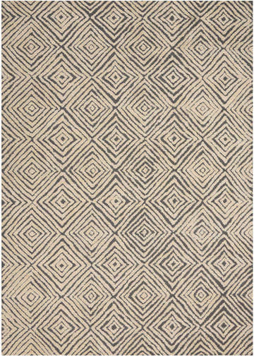 Close-up of the Nourison Deco Mod Grey Ivory rug, featuring a geometric diamond pattern and textured design.
