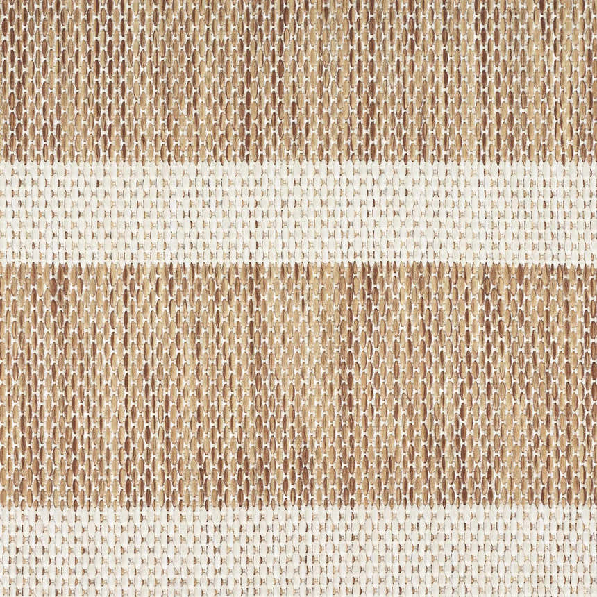 Close-up of the woven texture and chestnut stripes of the Nourison Positano Jute Ivory Modern Area Rug.