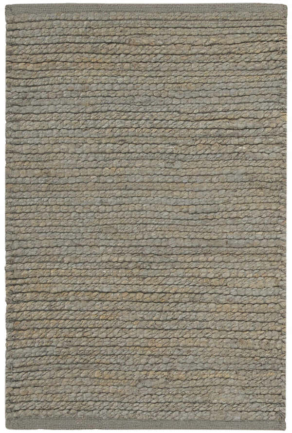 Close-up of the handmade Nourison Natural Jute Sage rug. Farmhouse style with muted sage and charcoal tones, textured weave.