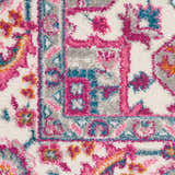 Close-up of Nourison Passion Light Grey Pink Bohemian Indoor Area Rug with a detailed floral and geometric pattern.