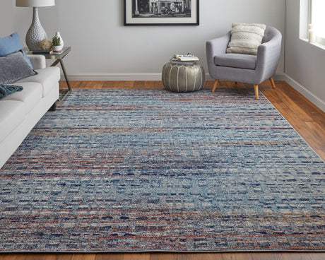 Feizy Edgemont Modern Abstract - Blue/Ivory/Orange Area Rug - Clearance