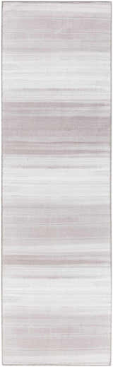 Close-up of Calvin Klein Launder Ivory rug. Modern design with horizontal stripes in ivory and chestnut tones. Washable.