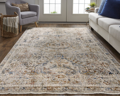 Feizy Kaia Transitional Medallion - Tan/Orange/Red Area Rug