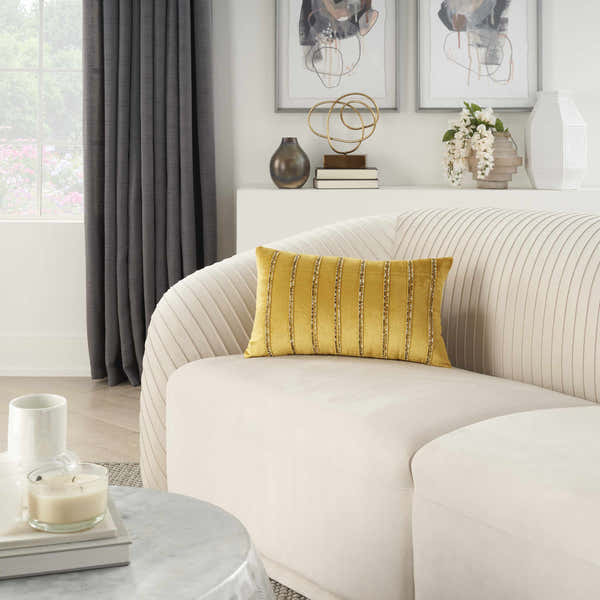 Mina Victory Sofia Beaded Stripes Gold Indoor Throw Pillow - Clearance