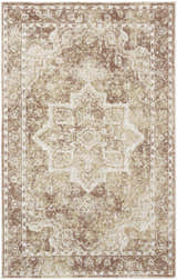 Close-up of Nourison Astra Rust Vintage Rug. Machine-made with a distressed, traditional pattern in rust and beige tones.
