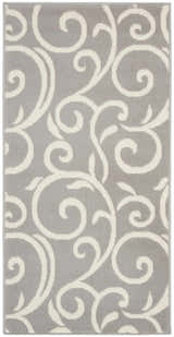 Close-up of the Nourison Grafix Grey Contemporary Indoor Area Rug with a swirling ivory vine pattern.