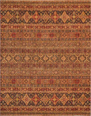 Detailed pattern of Nourison Jewel Blue Red Moroccan Indoor Area Rug. Clearance rug with blue, red, and gold tones.