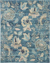 Close-up of the Nourison Tranquil Turquoise Vintage Indoor Area Rug, featuring a floral pattern in aqua, beige, and gray tones.