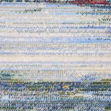 Close-up of the Nourison Chroma Crimson Tide rug, showing a textured, striated pattern in shades of crimson, blue, green, and white.