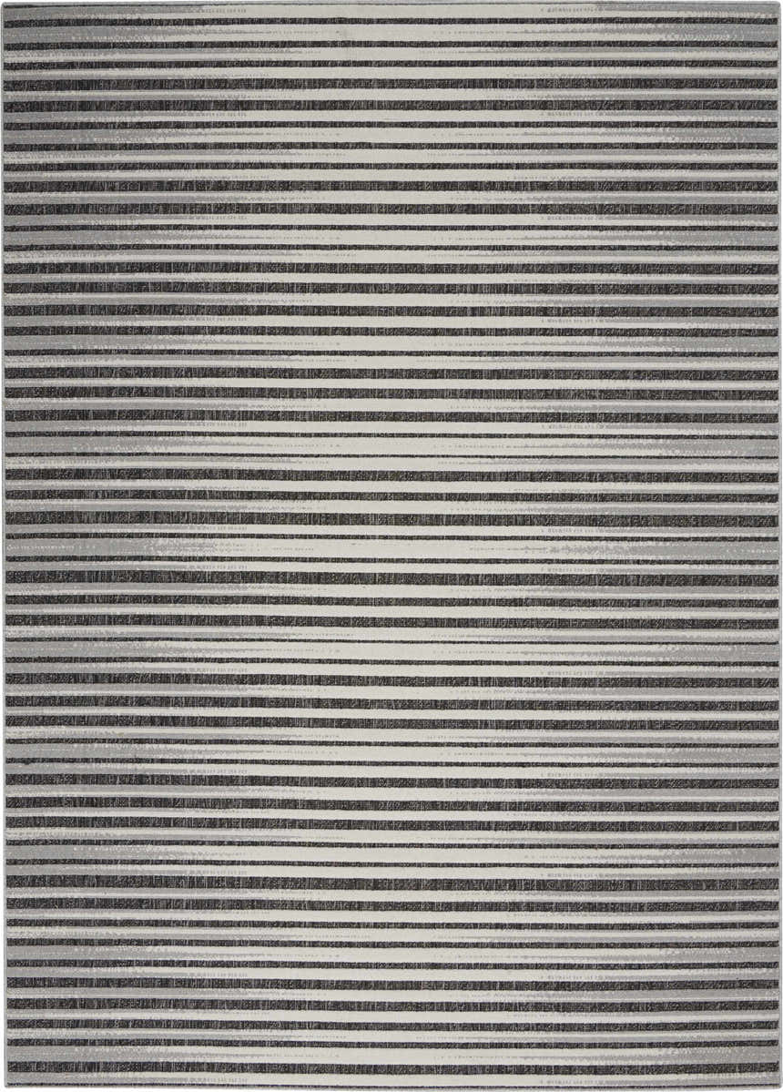 Close-up of Nourison Key Largo Dark Grey Contemporary Area Rug with horizontal stripes in shades of gray.
