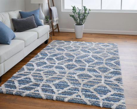 Feizy Mynka Transitional Diamond - Blue/Ivory Area Rug