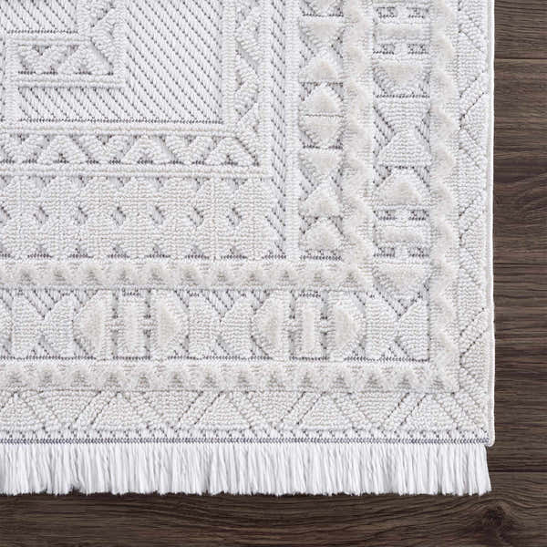 Sample Ivory Alya Textured Medallion Fringe Area Rug - Clearance