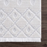 Sample Ivory Beil Textured Trellis Fringe Area Rug