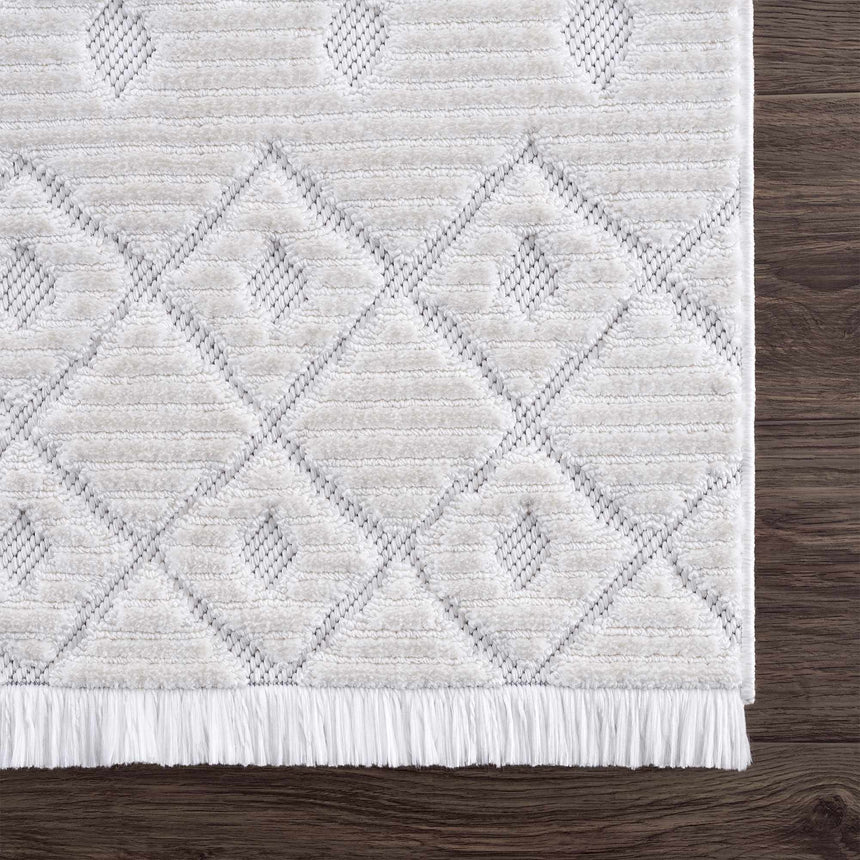 Sample Ivory Beil Textured Trellis Fringe Area Rug