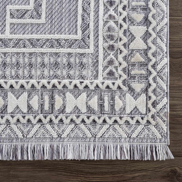 Sample Charcoal Alya Textured Medallion Fringe Area Rug - Clearance