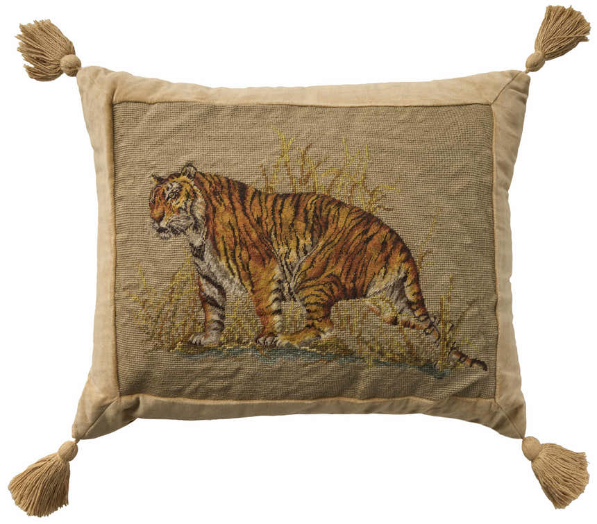 Mina Victory Vintage Pillow Tiger Beige Indoor Throw Pillow
