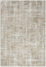 Close-up of the Nourison Home Texture Beige Grey rug. Modern design with beige, gray, and white abstract pattern.