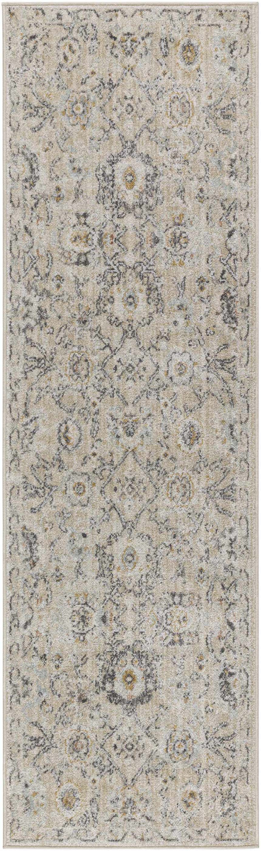 Close-up of the Nourison Oushak Home Cream Vintage Area Rug, showcasing its detailed floral pattern and soft, neutral colors.