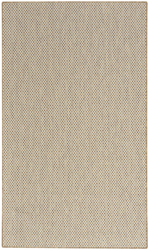 Close-up of the Nourison Courtyard Jute Ivory rug, featuring a diamond pattern in chestnut and ivory hues.