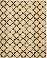 Close-up of Nourison Grafix Cream Black Moroccan Rug featuring a geometric quatrefoil pattern.