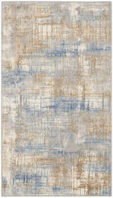 Close-up of Calvin Klein CK950 Rush Blue Beige rug. Modern high pile rug with a subtle abstract pattern and soft texture.
