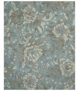 Beautiful Blue, Ivory and Olive Floral Design 8x10 Hand Tufted wool Rug